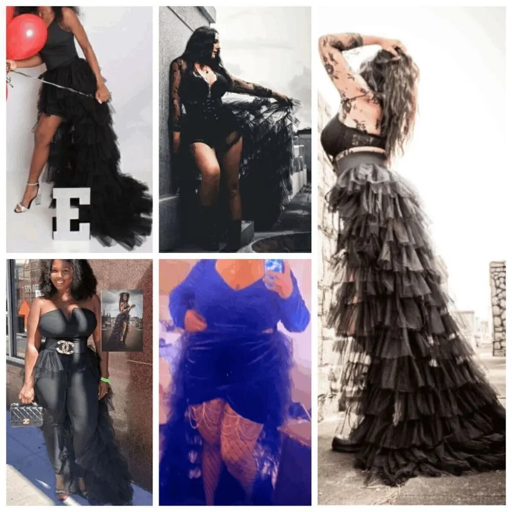 🖤 NEW Goth Tier Layered Tulle Mesh Petticoat Train Wrap Hi-Lo Black Open Skirt